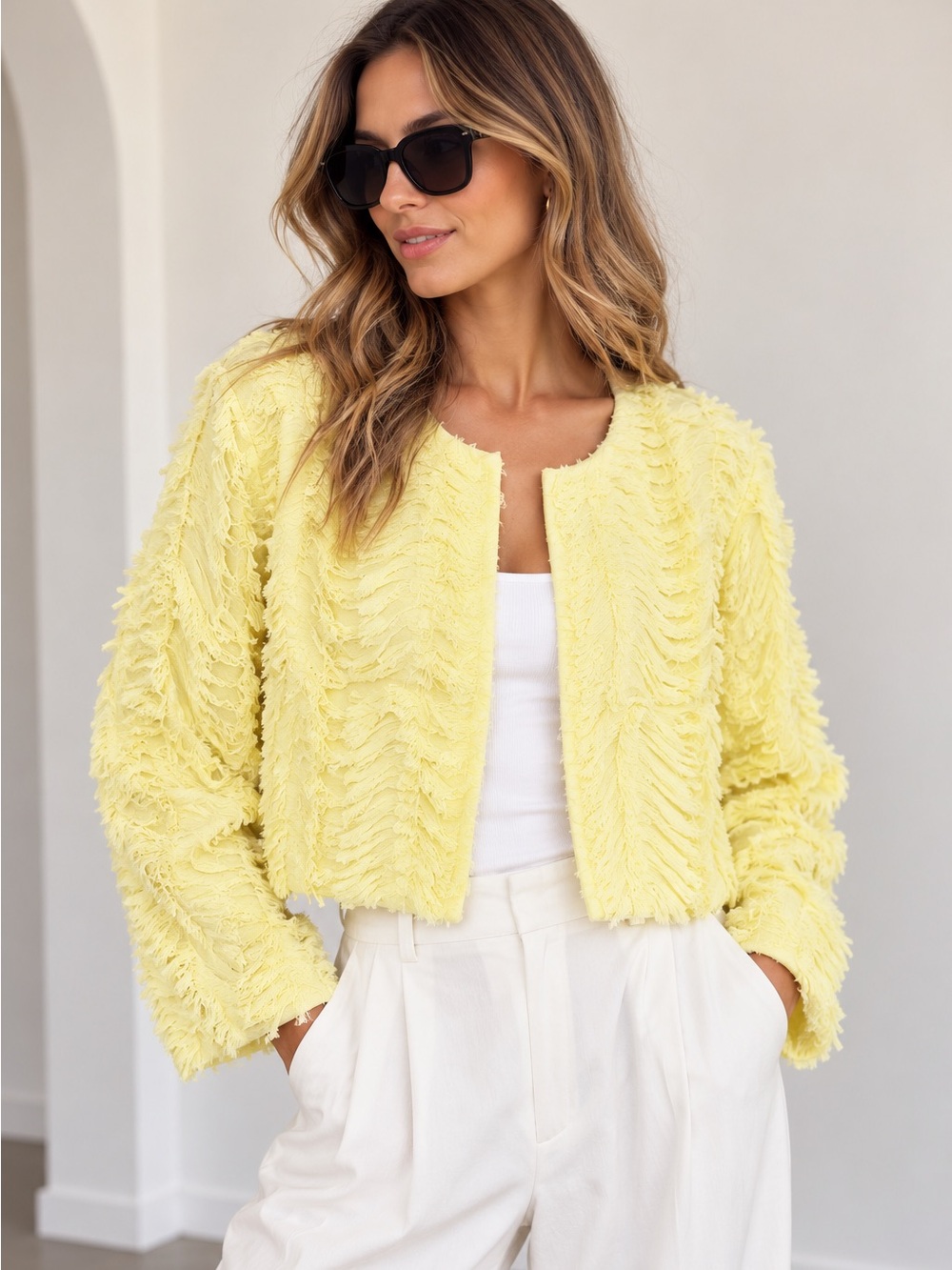 Zara Yellow Textured Women's Jacket - Lightweight Fashion Coat